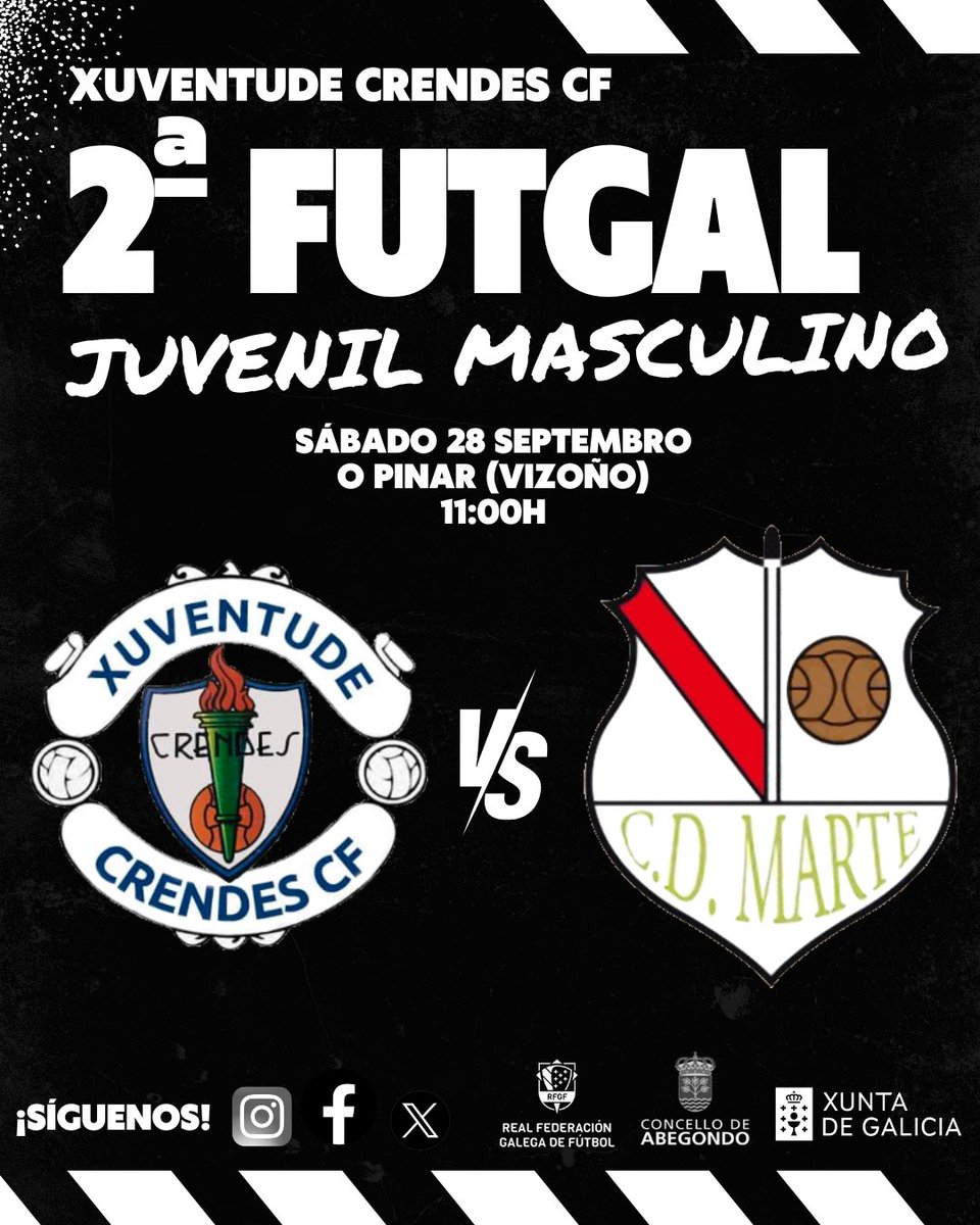 XCrendes's tweet photo. ¡ENCONTROS DO FIN DE SEMANA! 

⚽️ Senior masculino
🆚 @portazgosd 
📆Domingo 29
🕔17:00h
📍Municipal de Vilaboa

⚽️ Senior femenino
🆚 @ccdcurtis 
📆 Domingo 29
🕔 12:00h
📍Meangos

⚽️Juvenil masculino
🆚 @cdmarte1940 
📆Sabado 28
🕔11:00h
📍O Pinar (Vizoño) https://t.co/zcgEB0YGlQ