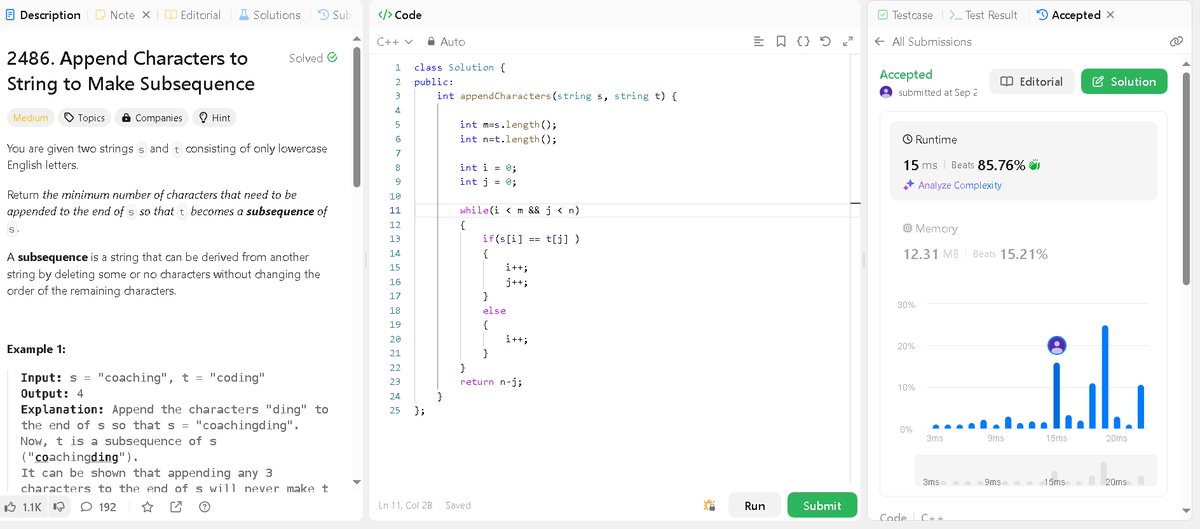 AjayPawar70's tweet image. Day 4 of my LeetCode string challenge! 🎯
Solved 520. Detect Capital &
2486. Append Characters to String to Make Subsequence today.
🚀Grateful for every problem that sharpens my coding skills. #LeetCode #StringChallenge #CodingJourney #ProblemSolving