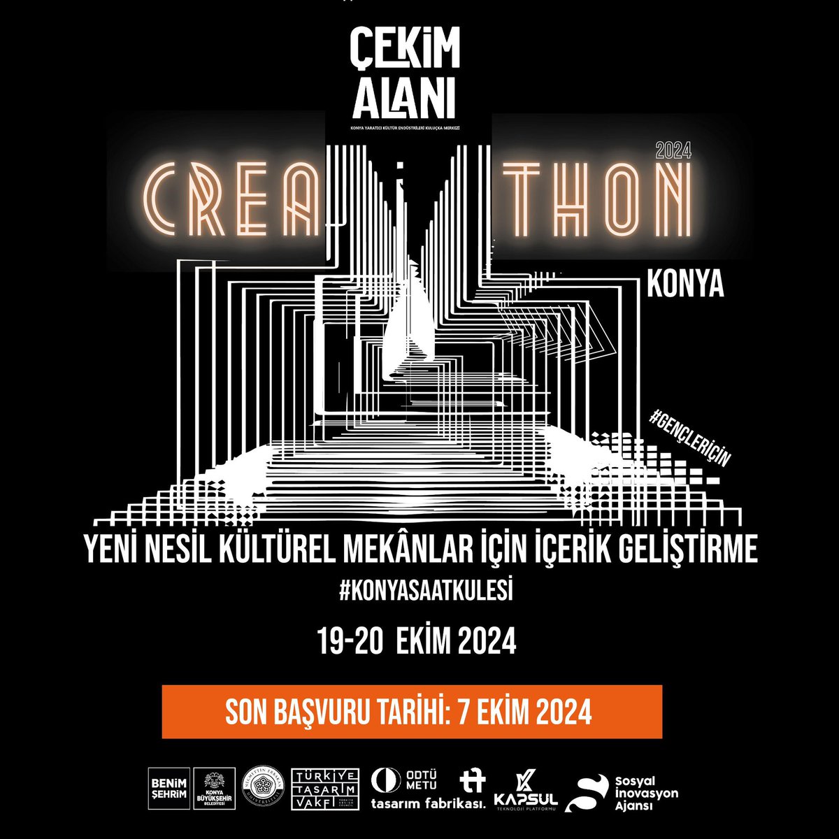 sinovasyonajans's tweet photo. Creathon’24 başlıyor!
Bu yılın teması “Konya Saat Kulesi.”

Yeni nesil kültürel mekânlar için içerik geliştirme maratonu olan Creathon, 36 saatlik bir program olup 19-20 Ekim 2024 tarihlerinde gerçekleştirilecektir.

Son başvuru tarihi: 7 Ekim 2024

Yenilik peşindeysen başvuruyu kaçırma!
https://t.co/qgOGyz8gfk

@ttasarimvakfi 
@metudf 
@kapsulteknoloji 

#creathon
#yeninesilkültürelmekan
#konyasaatkulesi