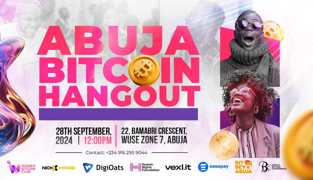 Excited to announce that our Women-Only Bitcoin Club will be attending the #AbujaBitcoinHangout! 💪✨ 

We’re looking forward to connecting, learning, and contributing to the vibrant #Bitcoin community. See you there! 🚀 

#WomenInBitcoin #BitcoinCommunity #financialInclusion”