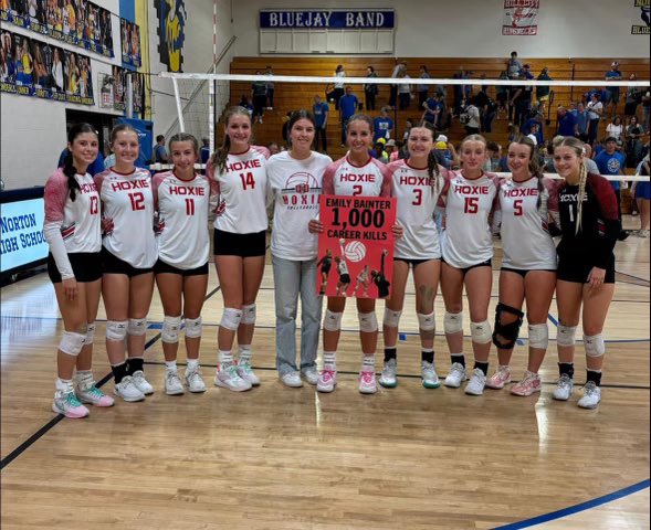 Emily Bainter of Hoxie (2A) gets 1,000 career kills last night at the Norton Triangular. A player we highlighted in the preseason. #sportsinkansas
