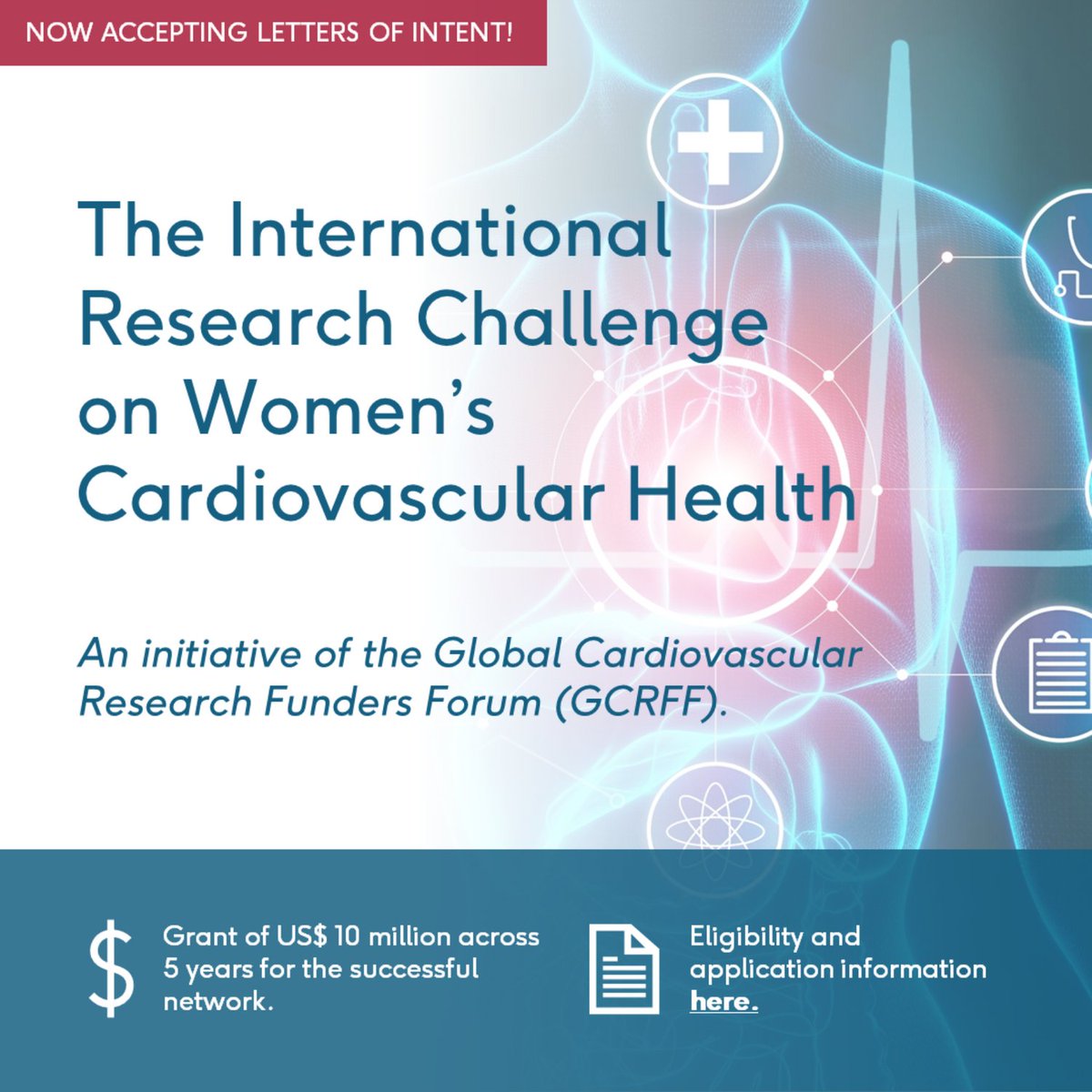RESEARCH CHALLENGE: Grant of US$10 million 💰 available in a Global Cardiovascular Research Funders Forum international research challenge on women’s cardiovascular health. Want to know how global research networks can apply? Visit 👉 bit.ly/47ohayQ
#GCRFF #CVDresearch