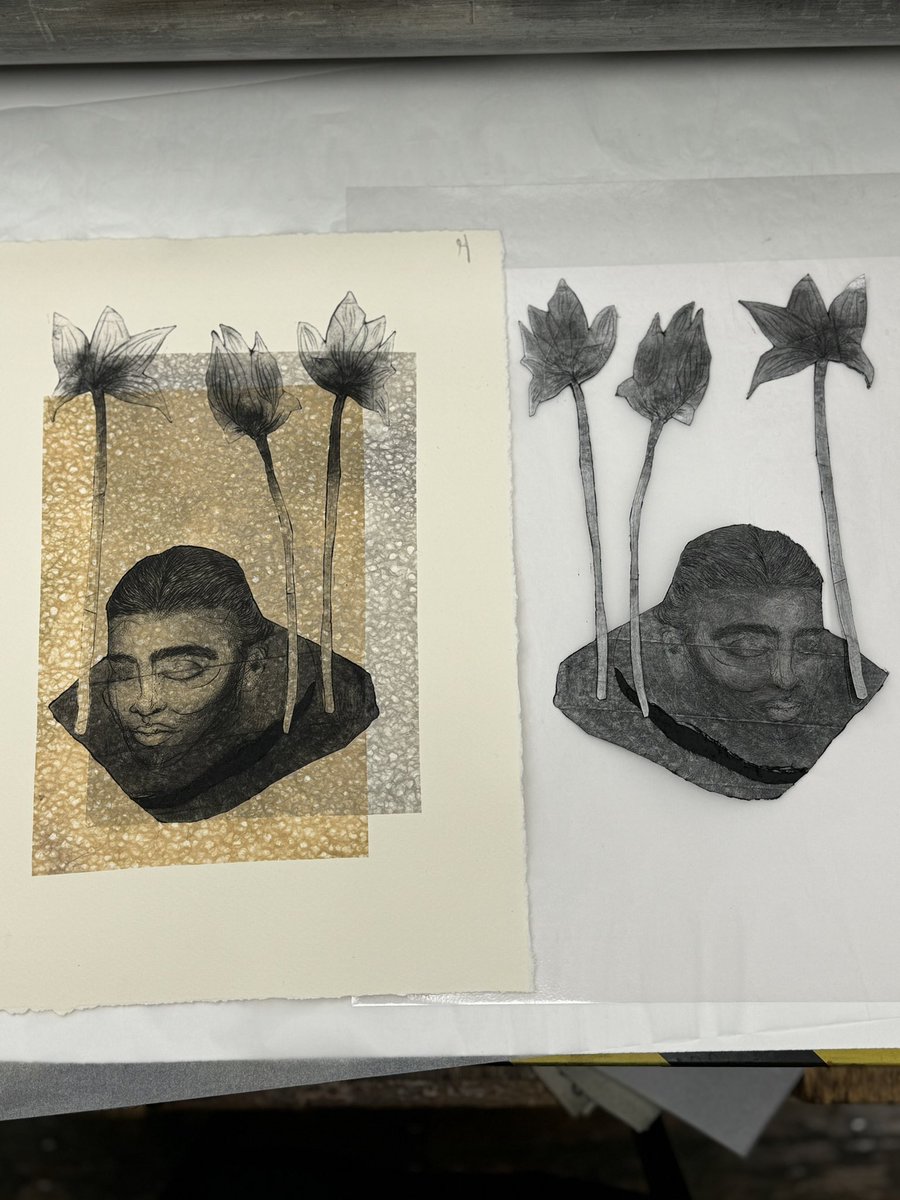 Sangeeta_Bha's tweet image. Some recent prints I made: tetrapak intaglio printing + multiple layers of Japanese tissue paper chinecollé