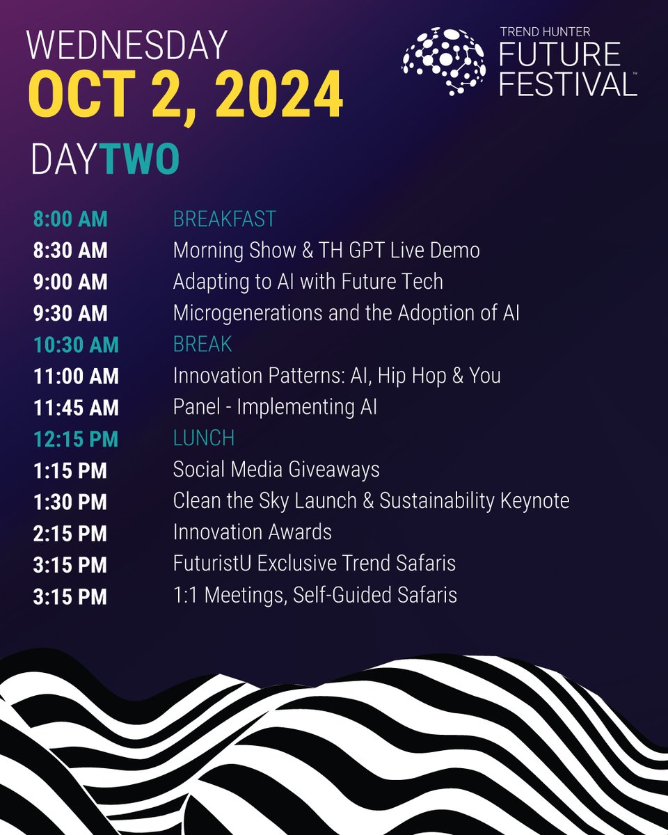 trendhunter's tweet photo. Get Ready for 3 Days of Innovation! 🚀
From October 1st to 3rd, dive into AI, future tech, and more. Explore cutting-edge ideas, sessions, and keynotes shaping tomorrow. Swipe for each day's highlights!
#FutureFestival
#InnovationSummit
#AI https://t.co/Q31XDZesQX
