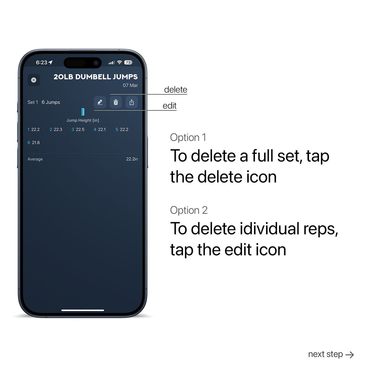 OVRPerformance's tweet image. Got some data that doesn’t belong? Keep your profile clean by quickly deleting it. 

Just tap the edit icon on any set or rep, and say goodbye to unwanted data! #MetricsMadeEasy