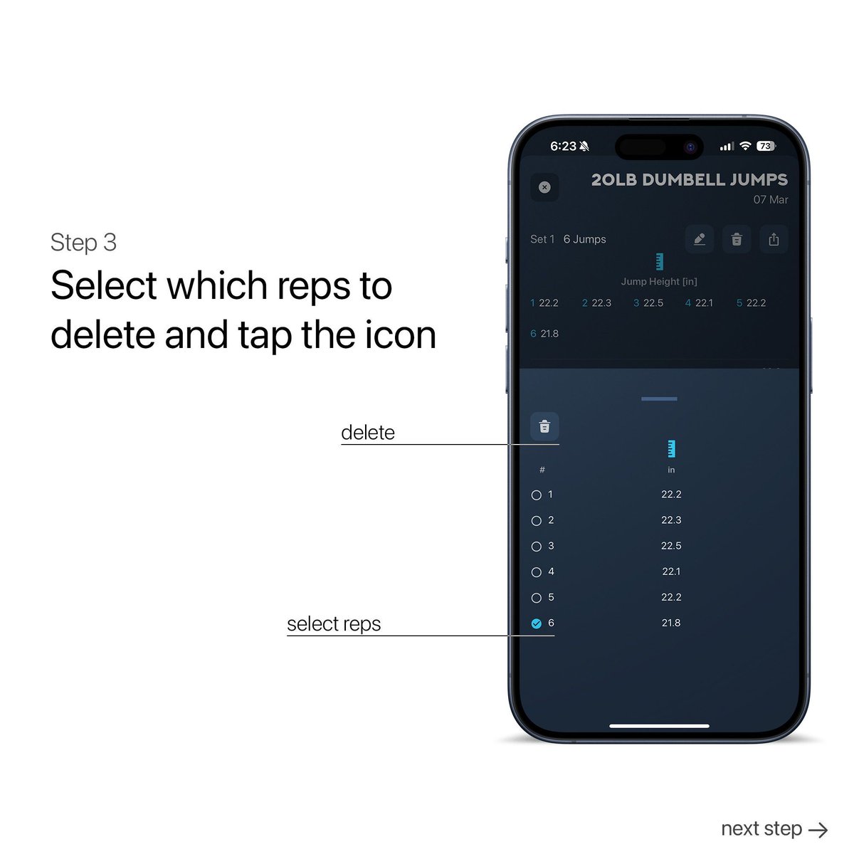 OVRPerformance's tweet image. Got some data that doesn’t belong? Keep your profile clean by quickly deleting it. 

Just tap the edit icon on any set or rep, and say goodbye to unwanted data! #MetricsMadeEasy
