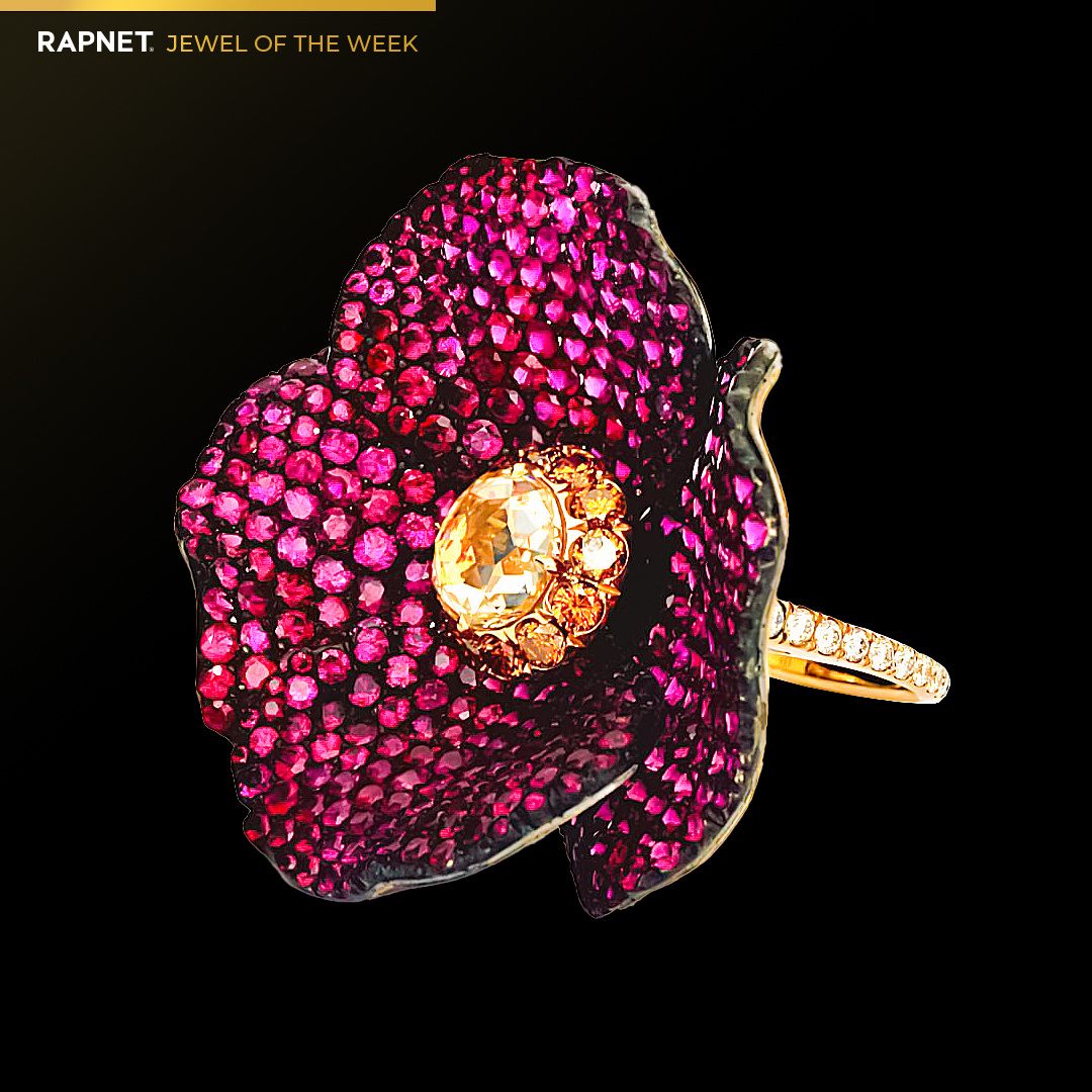 RapaportTrade's tweet photo. ⭐ #RapNet Jewel of the Week ⭐
This unique poppy flower ring with rubies and diamonds, listed by Leon Mege Inc. on RapNet. Get more pieces like this on Rapnet: https://t.co/tZF3LDrZJN
#RapNet #ExpensiveJewelry #Jeweloftheweek #diamondsandjewelry #getitonrapnet https://t.co/CnDa1B60ml