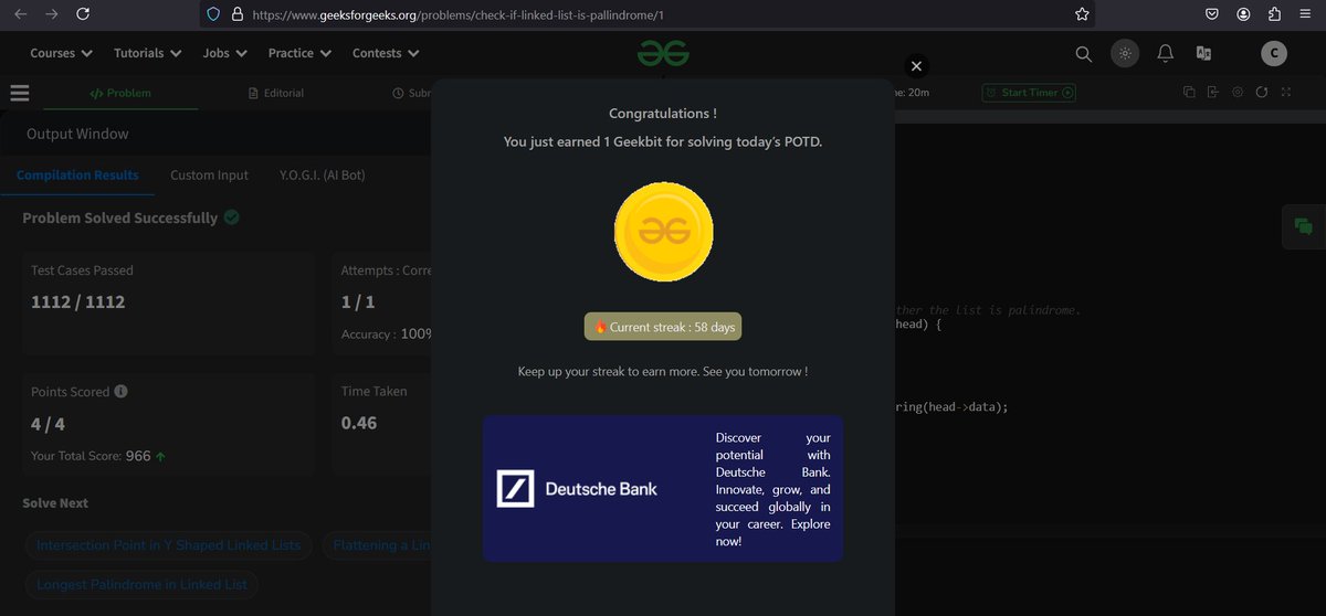 codewithme208's tweet image. 🎉 Day 15 is here! Remember, every line of code gets us closer to our goals. Let's solve today's challenge together! 🧠💻 #GFGStreakChallenge @geeksforgeeks @DeutscheBank