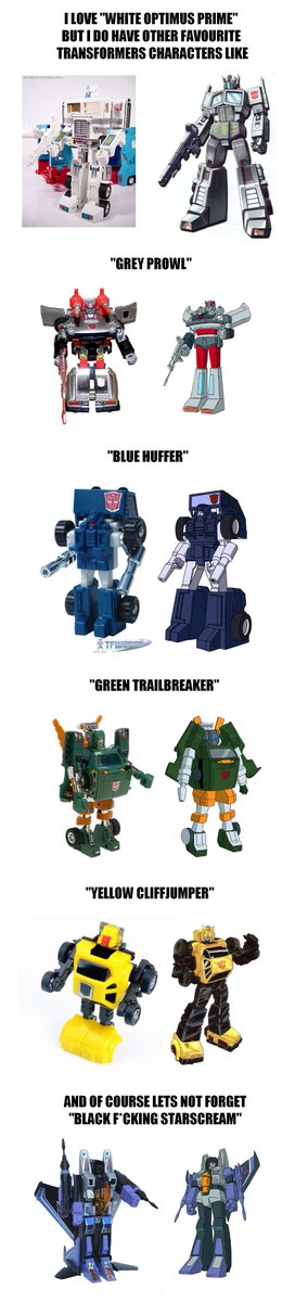 pocoslip's tweet image. I still HATE when people say Ultra Magnus is just "White Prime" when other G1 Toy Repaints Exists

#Pipes #Hoist #Hubcap #Bluestreak #UltraMagnus #Autobots #Decepticons #Maccadam #TransformersG1 #Skywarp #Transformers #Memes