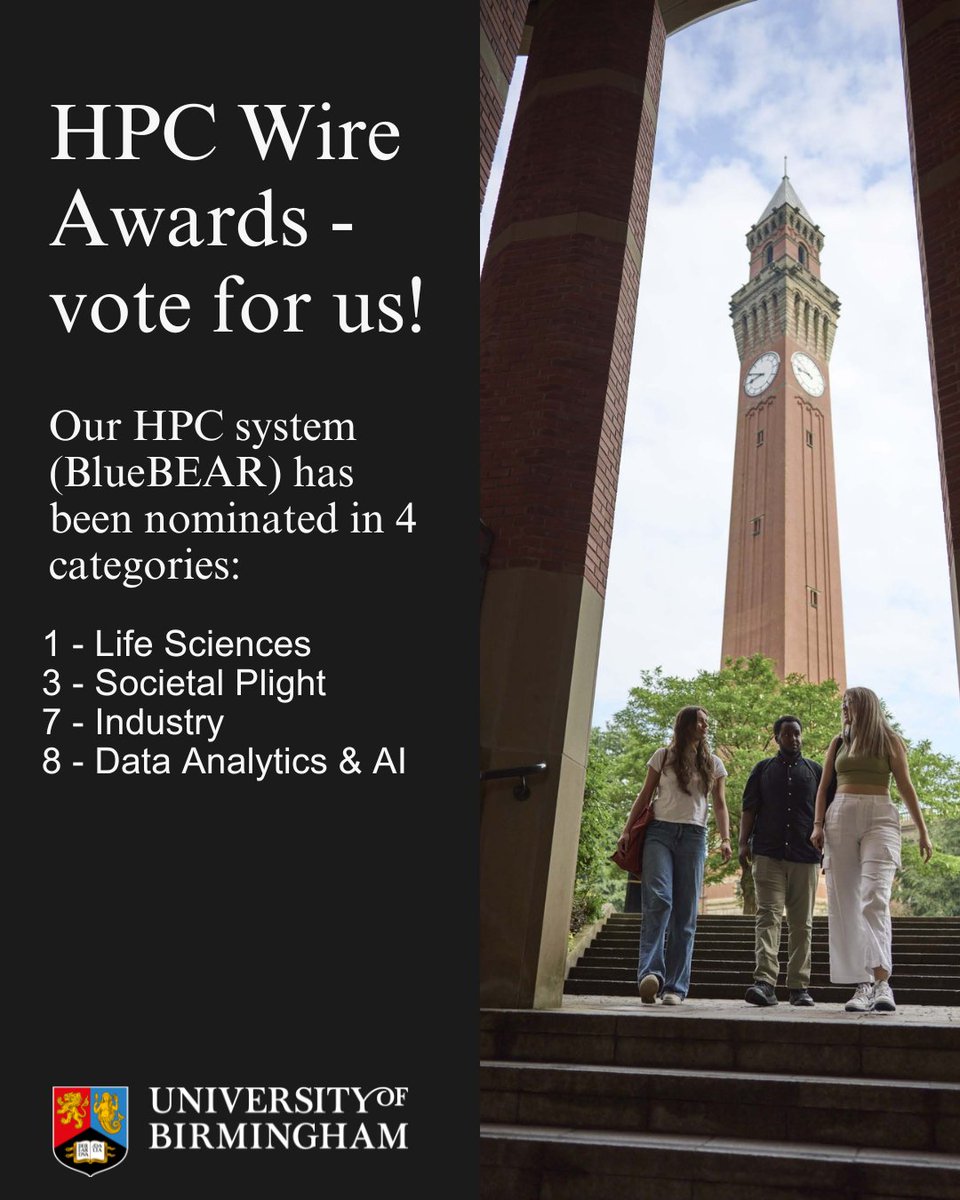 uob_bear's tweet photo. If you're not from the University of Birmingham, please vote for our 4 shortlisted research groups, using our HPC-system #BlueBEAR for high-impact research in the 2024 #HPCWireAwards ^SEMT🧵 https://t.co/PNpSNAGl1J