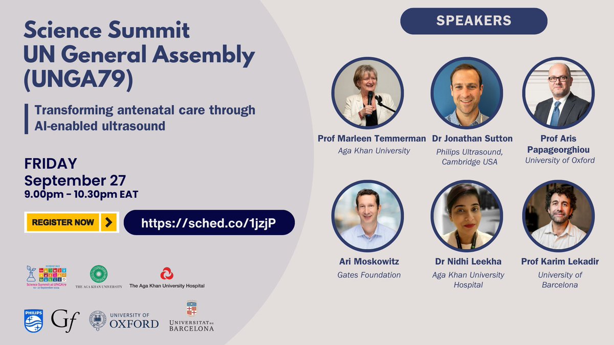 Aris Papageorghiou (@fetalultrasound) on Twitter photo 🇺🇳THIS FRIDAY!
Sep 27
2pm NYC | 7pm London | 8pm C Europe | 9pm E. Africa
DON’T MISS:
We will be discussing how #AI in ultrasound can enhance #pregnancy care globally
Science Summit at <a href="/UN/">United Nations</a> General Assembly #UNGA79
To join us register here ➡️
sched.co/1jzjP 🇺🇳THIS FRIDAY!
Sep 27
2pm NYC | 7pm London | 8pm C Europe | 9pm E. Africa
DON’T MISS:
We will be discussing how #AI in ultrasound can enhance #pregnancy care globally
Science Summit at <a href="/UN/">United Nations</a> General Assembly #UNGA79
To join us register here ➡️
sched.co/1jzjP