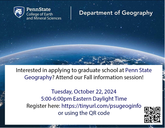 Emily Rosenman (@emilyrosenman) on Twitter photo Info session on applying to grad school at <a href="/psugeography/">Penn State Geography</a> - October 22, 5 pm EDT! Info session on applying to grad school at <a href="/psugeography/">Penn State Geography</a> - October 22, 5 pm EDT!