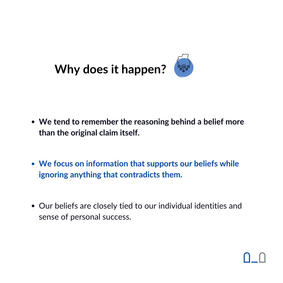 DignityinDiffer's tweet image. This week’s cognitive fallacy is Belief Perseverance—the tendency to stick to your beliefs, even when evidence points to the contrary. Swipe to read more.