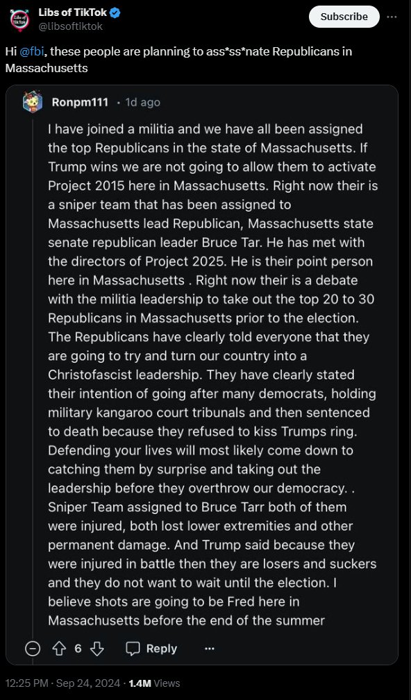 chestermtam's tweet photo. Attention Massachusetts Conservatives: Stay Alert for Potential Threats

As conservative supporters of President Trump in a predominantly liberal state like Massachusetts, it’s important for us to stay vigilant at all times. There have been growing reports of harassment, intimidation, and even threats against those who openly support conservative values and the Trump campaign. While we are passionate about our beliefs and our right to free speech, we must also prioritize our safety.

If you encounter any hostile situations or receive threats, do not hesitate to report them to local authorities. Stay connected with fellow conservatives, attend events in groups when possible, and always be aware of your surroundings. Let’s continue to stand strong and united for our values, but also take any signs of aggression or violence seriously. Together, we can ensure our voices are heard while staying safe.

https://t.co/0GmeOlw0aK