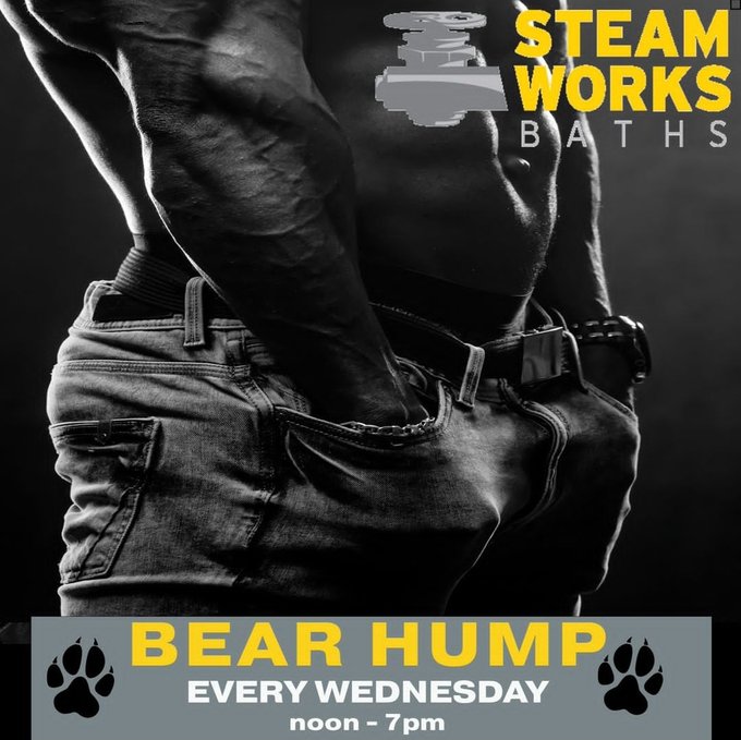 SteamworksLatin's tweet photo. Recuerda  que es ombligo de semana, y hoy tenemos Bear Hump, de mediodia a 7pm, este evento es cada miercoles, para todos aquellos que les gusten los hombres grandes, este es dia, etsmao abiertos 24/7 https://t.co/leqeDTCTLu
