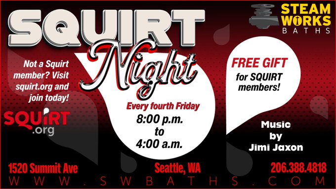 SteamworksLatin's tweet photo. Hoy tenemos SQUIRT NIGTH de 8pm a 4am, regalos gratis para aquellos que sean miembros de Squirt, este evento lo hacemos en el cuarto Viernos del mes, tendremos la mejor musica del D.J. @jimijaxon , ESTAMOS ABIERTOS 24/7 https://t.co/pZq8oflopE
