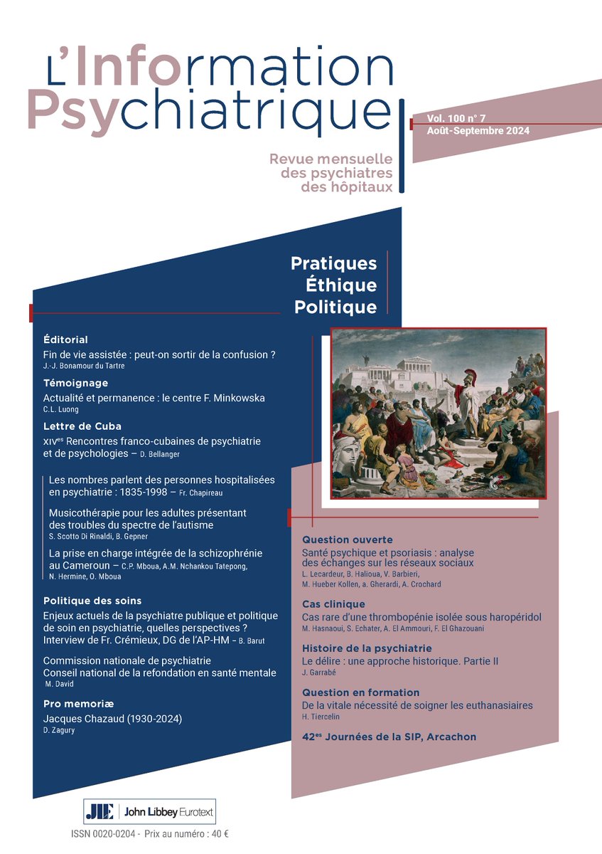 L_InfoPsy's tweet image. 📍 Découvrez le nouveau numéro de L'Information Psychiatrique ⏭️ tinyurl.com/28cvdaxd ainsi que l'article offert 🎁tinyurl.com/5evxdyxz
Bonne lecture !
@SPHtweeter
#santémentale #psychiatrie #lafindevie #santépublique #SPH