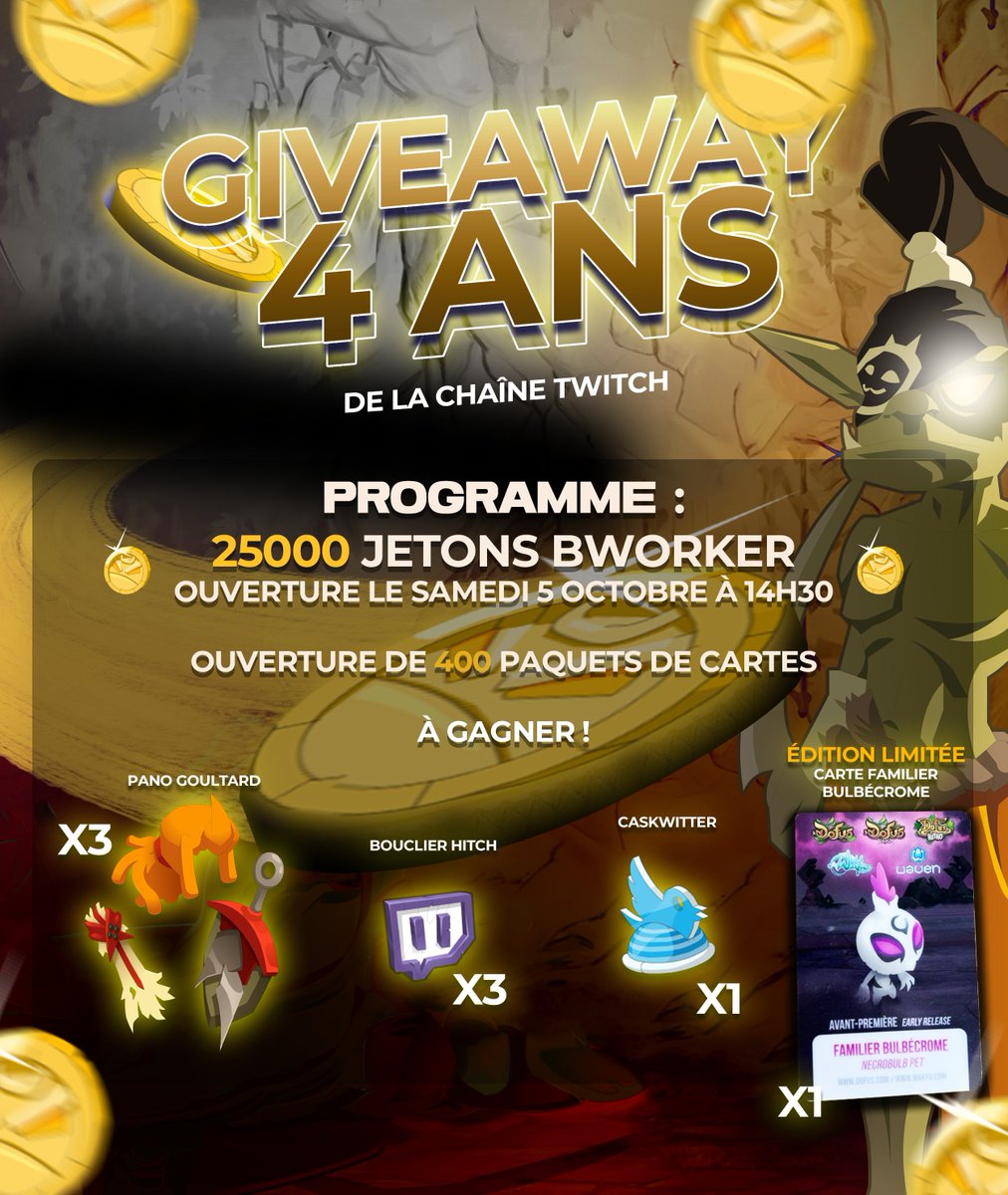 Quiizntv's tweet image. 🎁 Sublime Giveaway CaskWitter pour l'ouverture des 25 000 Jetons Bworker 🎁
- Pour participer : RT + FolloW @Quiizntv 
- Les autres lots seront à gagner pendant le live ( Être follow sur Twitch )
- 🍀GL à tous !
- 🗓️ TAS le 05/10 pendant le live : twitch.tv/quiizntv