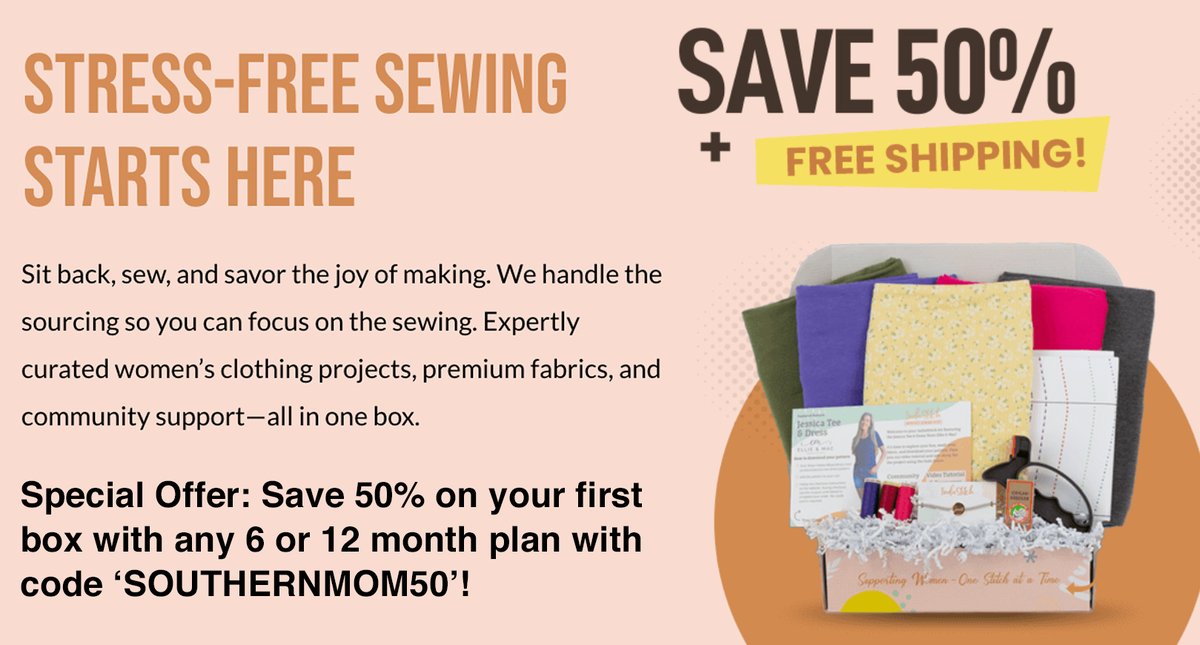 southernmomlove's tweet image. Indiestitch is a fun, beginner-friendly, #apparel #sewing #subscriptionbox. Get 50% Off your first box on the 6- or 12-month plans with #code SOUTHERNMOM50 here --&amp;gt; bit.ly/INDIESTITCHxSML #affiliate
