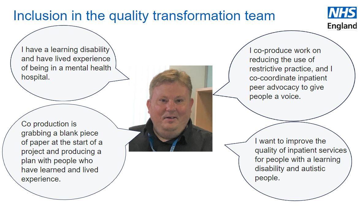 NHSAbility's tweet image. Gavin Harding is a Specialist Quality Senior Learning Disability Advisor at NHS England. He shares his thoughts about what co-production and inclusion mean to him and to the wider work he leads on across the programme.