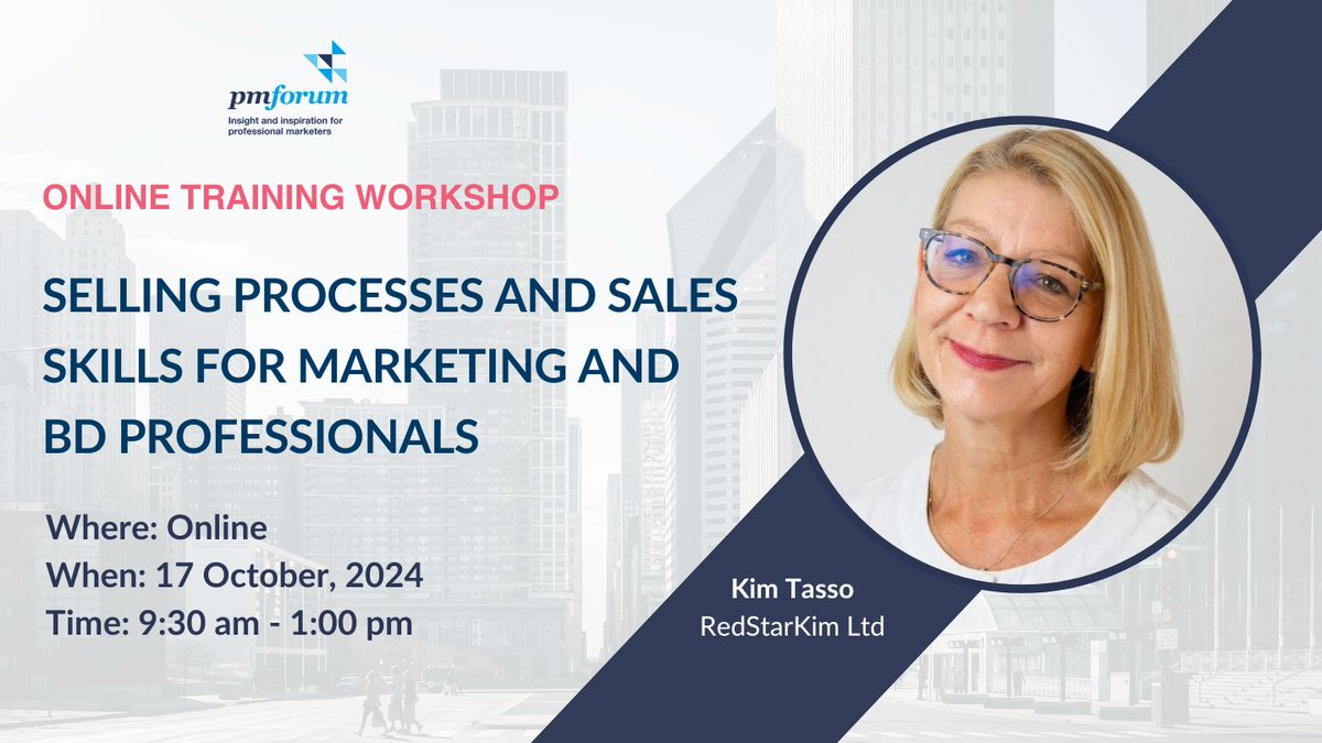 Join us for the “Selling Processes and Sales Skills for Marketing and BD Professionals” online training on Thursday, 17 October 2024, from 9:30 AM to 1:00 PM.

Reserve your spot: i.mtr.cool/afsffpctof
