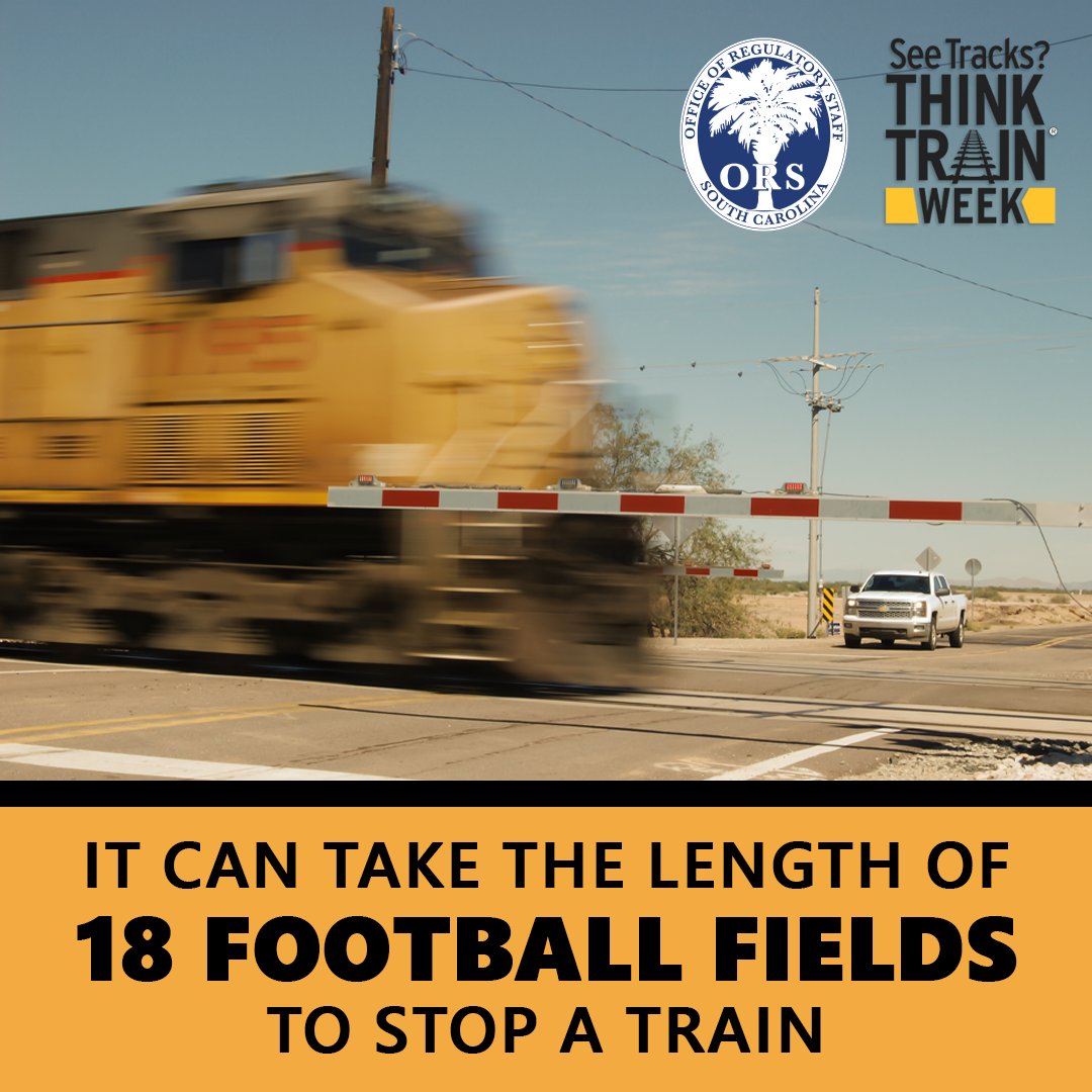 Because of their size and weight, trains can’t stop quickly. Use caution at all railroad crossings - wait to cross, always look both ways before crossing and follow the signs and signals. #STOPTrackTragedies #SeeTracksThinkTrainWeek #RailSafetyWeek