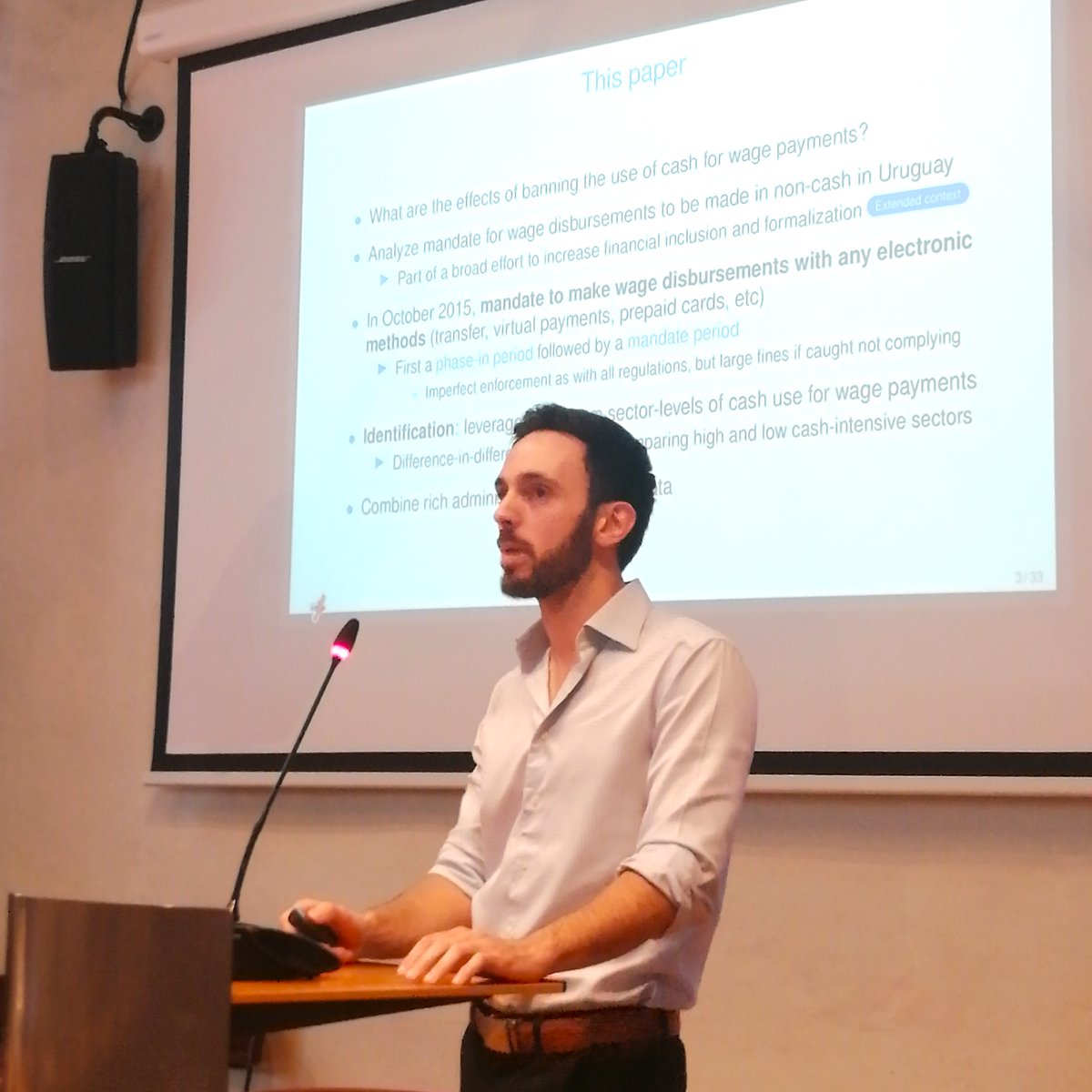 <a href="/maxlauletta/">Maximiliano Lauletta</a> studies the effects of a ban on cash for wage disbursements on #laborinformality and payroll tax compliance in Uruguay <a href="/AlbrechtBohne/">Albrecht Bohne</a> invites a reinterpretation of the coefficient magnitude and calls for further analysis on firms and transitions to informality