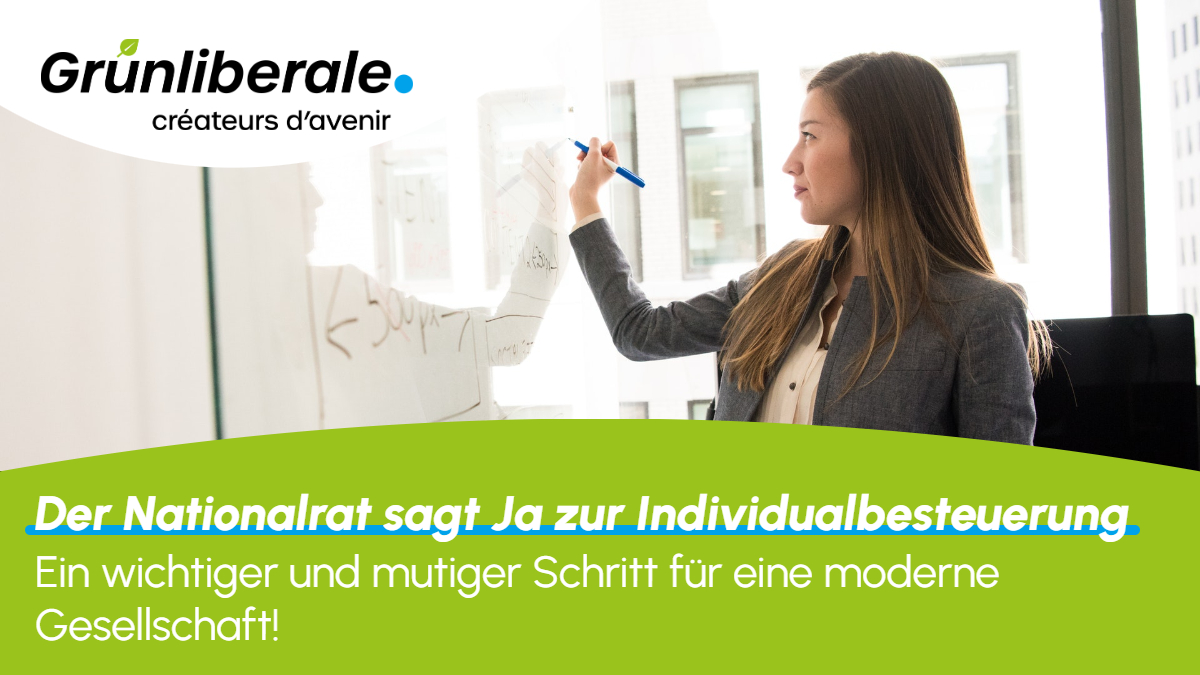 grunliberale's tweet photo. Das Ja des Nationalrats zur #Individualbesteuerung ist entscheidend für mehr #Gleichberechtigung zwischen Frau und Mann. Ausserdem wirkt die Individualbesteuerung dem #Fachkräftemangel entgegen. Nun geht das Geschäft in den #Ständerat. Wir bleiben dran! https://t.co/JnqcUvlQSY