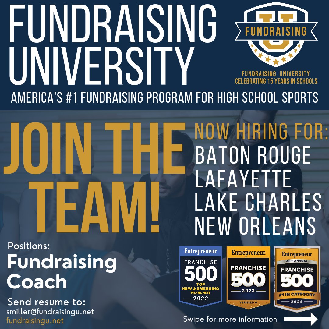 FundraisingU_LA's tweet photo. 🚀 Become a Fundraising Coach with Fundraising University! 🚀

Are you passionate about helping sports teams achieve their goals? Do you want to make a BIG impact in your community while earning a great income? Join our team as a Fundraising Coach and help schools raise more money in less time!

💰 Why Become a Fundraising Coach?

Make a real difference for high school sports teams in your community.

Enjoy flexible hours and industry leading training.

Be part of America's Leading Fundraising Company, Fundraising University.

Earn between 60k-100k your first year, and six figures after! 

An opportunity to potentially become a franchise partner.

Join a team that's ranked by Entrepreneur Magazine #1 in its category for 2024 and has raised over $300 million nationwide!

🔗 Contact us today to learn how YOU can start coaching fundraisers that win! #FundraisingUniversity #FundraisingCoach #CoachingSuccess #SportsFundraising #JoinOurTeam