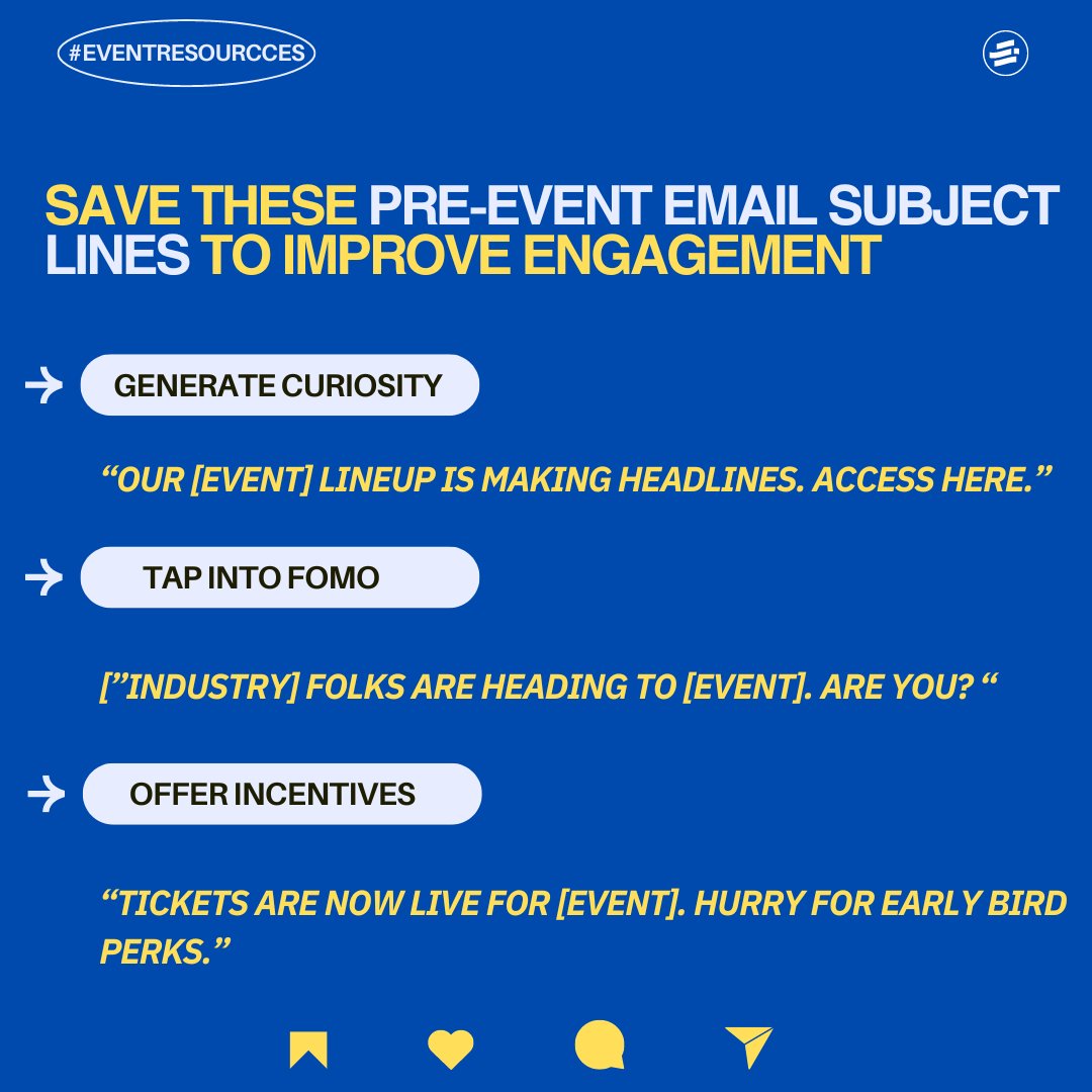 EventifyWorld's tweet image. We will get straight to the point. Save this post, try these subject lines, and tell us in the comments how these affected the open rates for your pre-event marketing. 

 #eventmarketing #eventhacks #eventtips #eventemails #emailmarketing #event