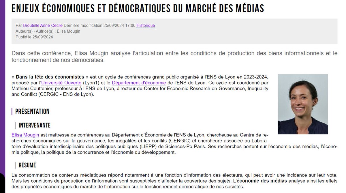 SES-ENS (@ses_ens) on Twitter photo Pourquoi et comment faire une économie des médias ?
▶️Une conférence de <a href="/mg_elisa/">Elisa Mougin</a> à retrouver sur <a href="/ses_ens/">SES-ENS</a>
📷👉ses.ens-lyon.fr/articles/enjeu…
<a href="/_APSES_/">L'APSES quitte X | Rdv sur @apses.bsky.social</a>
<a href="/ENSdeLyon/">ENS de Lyon</a>
<a href="/eduscol_SES/">éduscol SES</a>
<a href="/InfoCERGIC/">CERGIC</a>
#SES Pourquoi et comment faire une économie des médias ?
▶️Une conférence de <a href="/mg_elisa/">Elisa Mougin</a> à retrouver sur <a href="/ses_ens/">SES-ENS</a>
📷👉ses.ens-lyon.fr/articles/enjeu…
<a href="/_APSES_/">L'APSES quitte X | Rdv sur @apses.bsky.social</a>
<a href="/ENSdeLyon/">ENS de Lyon</a>
<a href="/eduscol_SES/">éduscol SES</a>
<a href="/InfoCERGIC/">CERGIC</a>
#SES