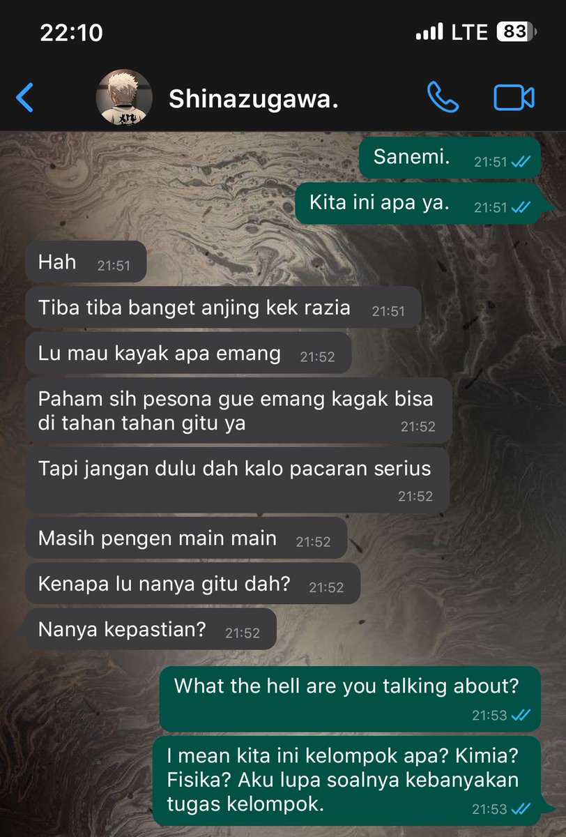 mothlif's tweet photo. 'tebak respon' — #sanegiyuu one tweet fic/au sekre universe. https://t.co/mqq7zKT5sB
