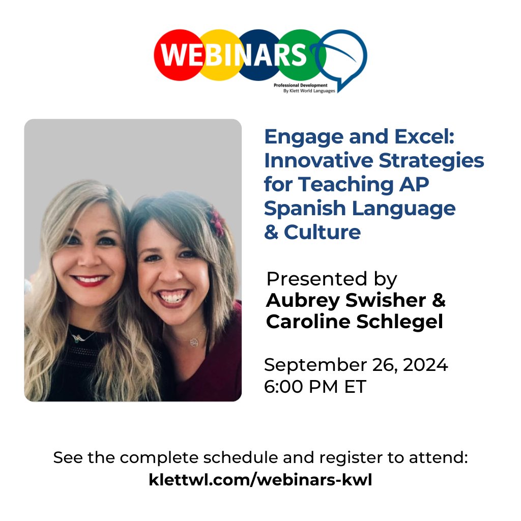 Don't forget! 👋 

AP Spanish teachers are invited to join us tomorrow for the webinar "Engage and Excel: Innovative Strategies for Teaching AP Spanish," presented by Aubrey Swisher and Caroline Schlegel! 

🔗 Register to attend: ow.ly/yJyr50Tq4sZ