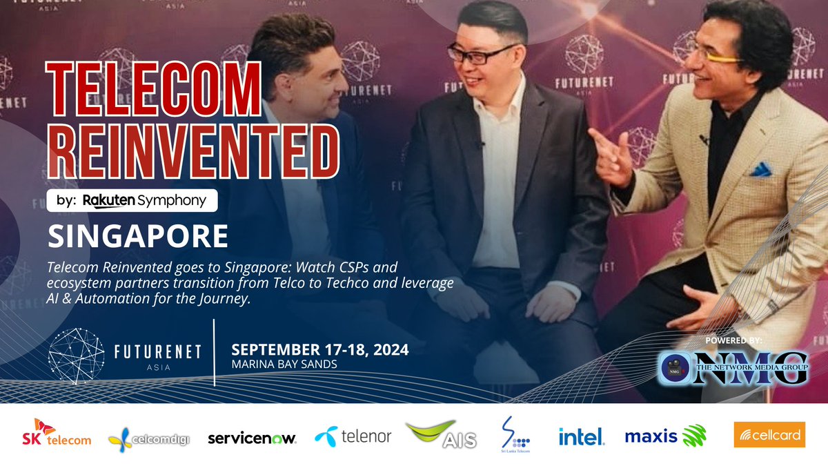 NMG Media (@nmgmedia) on Twitter photo #TelecomReinvented went to Singapore at #FutureNetAsia as CSP leaders in the APAC region revealed their strategies from Telco to Techco, with <a href="/SKtelecom/">SK telecom</a> and more.
Register for all access, On-Demand...powered by NMG and supported by <a href="/RakutenSymphony/">Rakuten Symphony</a>
…e-network-media-group.squarespace.com/blog/on-demand… #TelecomReinvented went to Singapore at #FutureNetAsia as CSP leaders in the APAC region revealed their strategies from Telco to Techco, with <a href="/SKtelecom/">SK telecom</a> and more.
Register for all access, On-Demand...powered by NMG and supported by <a href="/RakutenSymphony/">Rakuten Symphony</a>
…e-network-media-group.squarespace.com/blog/on-demand…