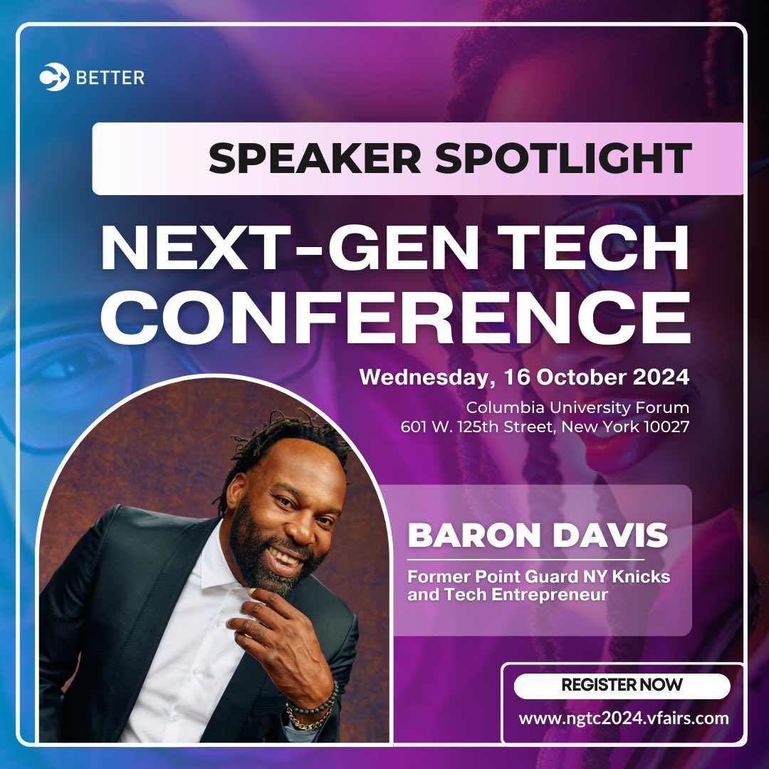 cbettertech's tweet image. 🚀 Exciting news! Baron Davis, former NY Knicks Point Guard and Tech Entrepreneur, is speaking at the 11th Annual Next Gen Tech Conference! 🏀💼

🔗 Register here: ngtc2024.vfairs.com

#TechInnovation #NextGenTech #BaronDavis #STEM #CommunityImpact #AI