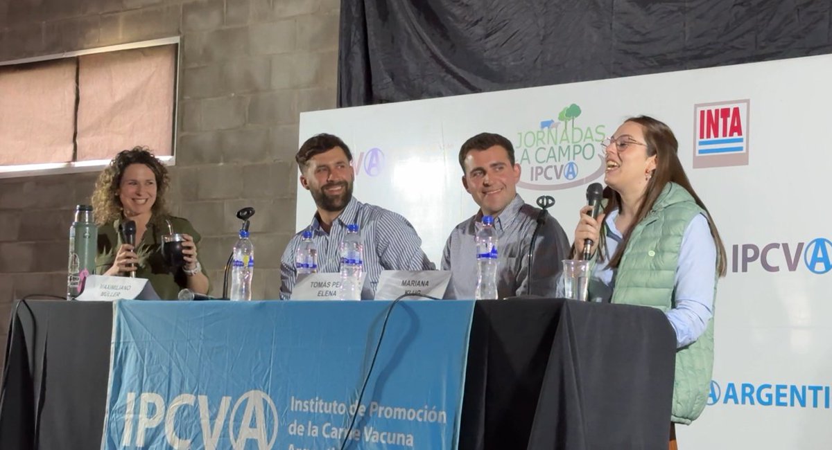 "Sinergia generacional de la cadena de ganados y carnes" fue un panel de la Jornada a Campo del IPCVA
Participaron: Marian Klug, ACA Juventudes de Coninagro, Maximiliano Müller, Pte. de la S.R de Hasenkamp  Tomas Perez Elena, Negocios Ganaderos. Moderó: Eugenia Brusca, #IPCVA