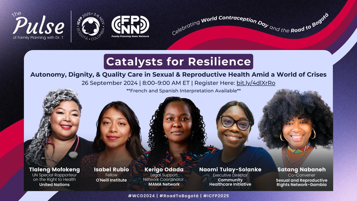 This #WorldContraceptionDay, we're kicking off the #RoadToBogotá with an episode of "the Pulse with @DrTlaleng" discussing why SRHR is central to building resilience in a world facing many crises. bit.ly/4ejvScU

🗓️ 26 September | 8:00 AM ET | Interpretation Available
