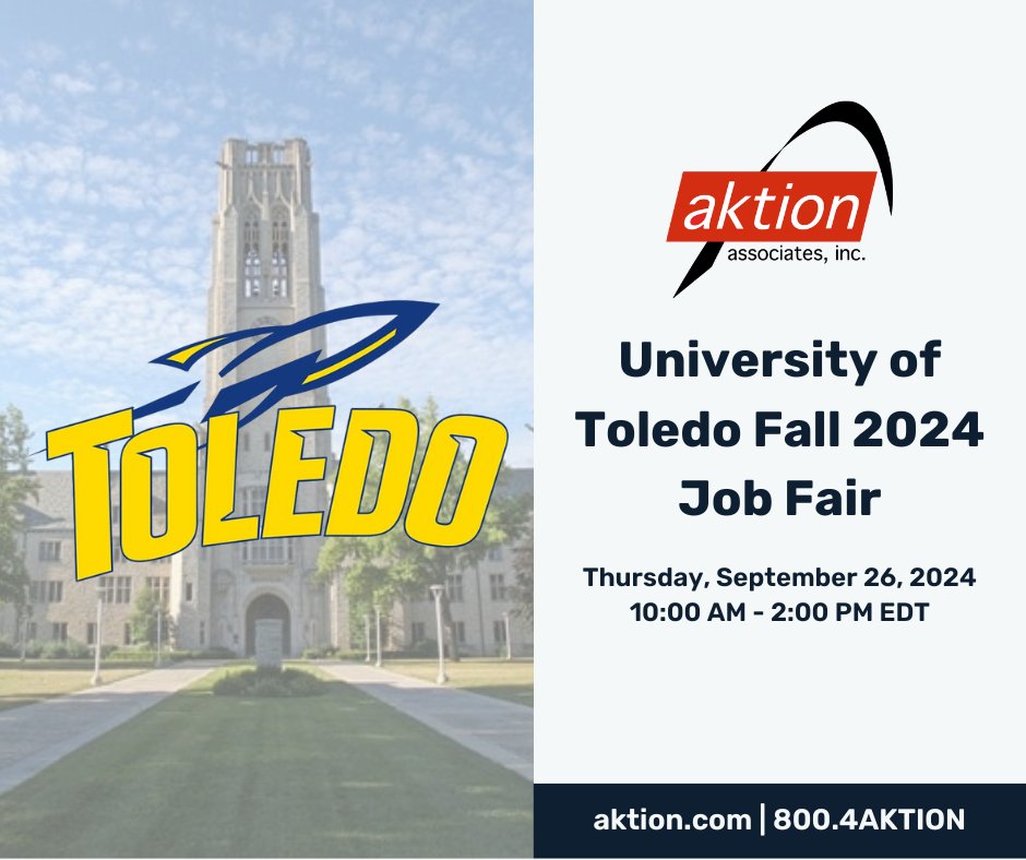 Hey Rockets! 🚀 The Aktion team is attending the Fall Job Fair tomorrow, Thursday, September 26th from 10 am until 2 pm. Stop by our table and learn more about Aktion Associates and what job opportunities we have for new grads! We look forward to meeting you!
 
#AktionHeroes