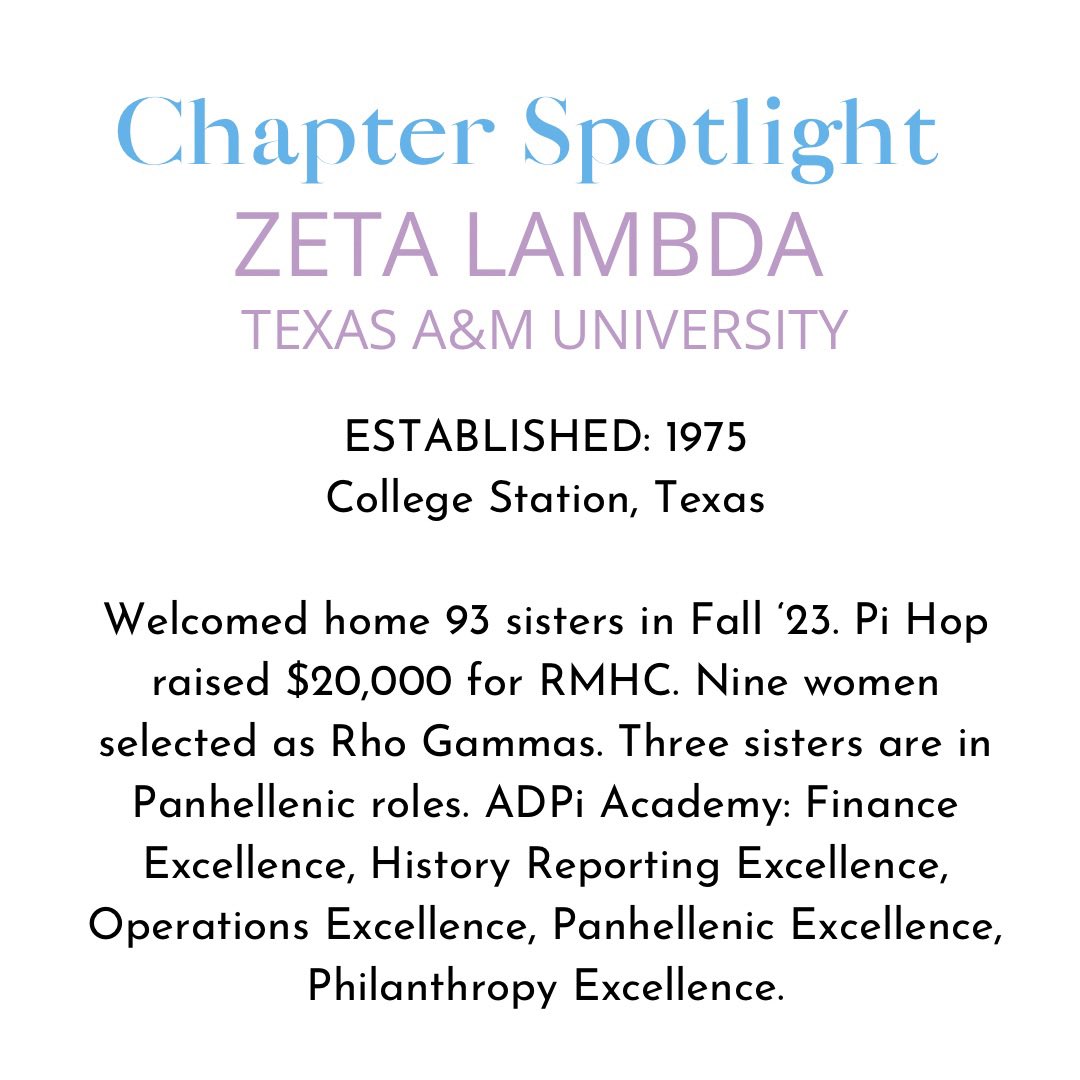 DallasADPi's tweet image. Over these next six months, we will be shining a spotlight on our 10 Texas chapters who participate in Fall Recruitment. Next up is Zeta Lambda chapter at Texas A&amp;amp;M University in College Station.
 
#WLFEOWednesday #AlphaDeltaPi #FormalRecruitment #GoADPi #ADPiTexasInitiative
