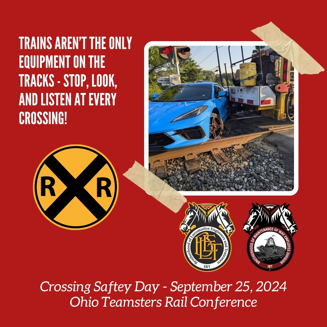 Today is Crossing Safety Day! Remember that trains aren't the only equipment you might encounter on the tracks - maintenance equipment can be as large as a train and take as much time to stop. Be sure to Stop, Look, and Listen any time you approach a railroad crossing.