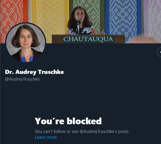 3011_ajit's tweet image. One post and bhoom... She blocked me. 

AUDREY TRUSCHKE BLOCKED ME. 😎
Yes, this is an achievement. 😁