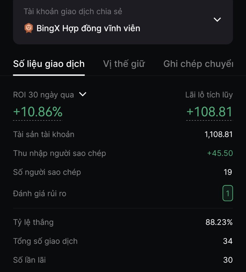 CryptoPartTimeX's tweet photo. Tiếp tục hành trình vòng 2 giải Giao dịch viên ưu tú #eliteTraderPro do #bingx tổ chức. Sếp @mitoma_cpt ROI rất ổn áp nhé. Có 19 anh em ủng hộ copy và 36 follow rồi. Thanks!
 🍼 Link copy: 
https://t.co/6T9NmG7rrl
👍 Link đăng ký tk bingx:  https://t.co/nJVgAYtUTx https://t.co/vHmrlNbltY