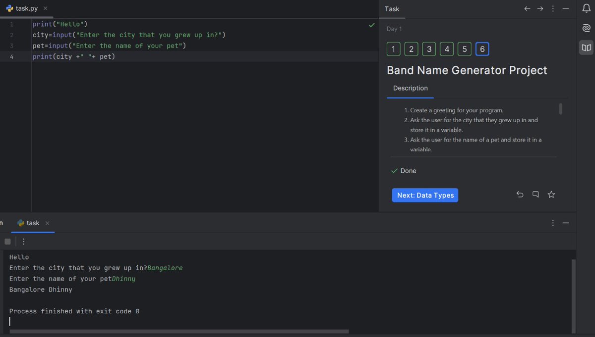 jggttfff's tweet photo. Day 1 of #100DaysOfCode! 🐍 Built a fun band name generator in Python today! 🎸 Excited to keep creating and learning along the way. 💻🚀 #Python #CodingJourney #100DaysOfProjects #CodeNewbie https://t.co/Xv52FklsLy