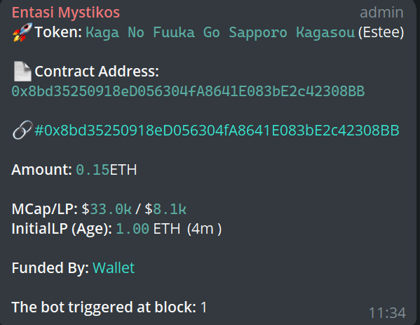 entasiBot's tweet photo. A gem discovered by our $ETH bots. $Estee was detected at 15K marketcap. Current ATH 600K
Subscribe to Entasi here: https://t.co/trWX8EFMt4
Entasi for the win!
CA: 0x8bd35250918eD056304fA8641E083bE2c42308BB
#entasibots #volumetracker #ai #memecoin #bullrun #crypto #ESTEE https://t.co/jV7dCXj7AK
