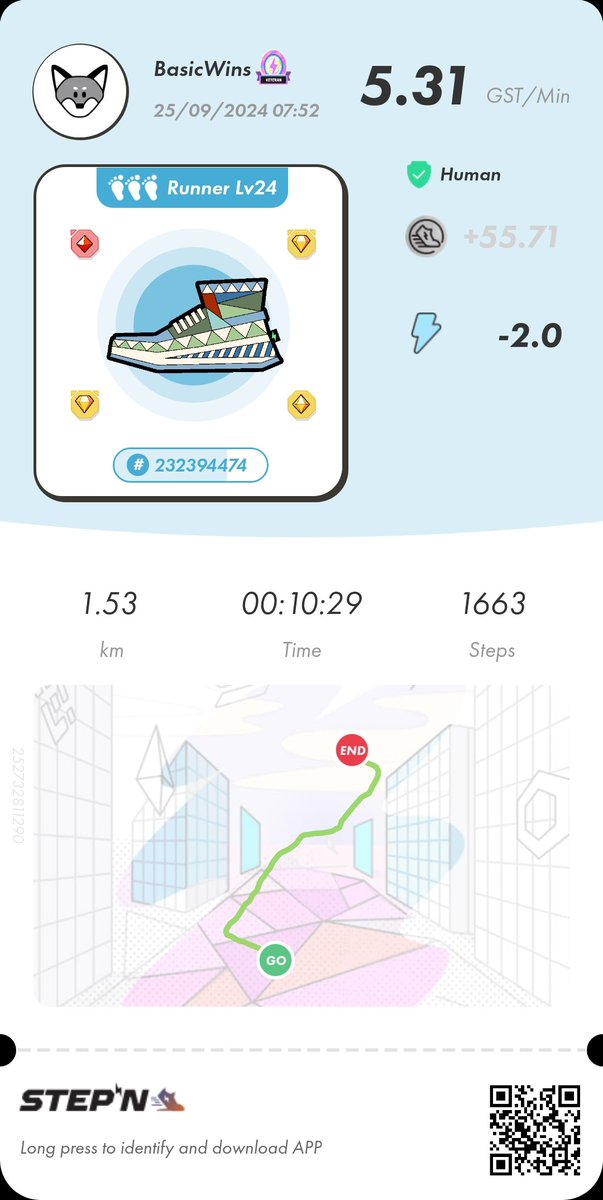 BasicWins's tweet image. Just another day of a veteran Step'n runner~
#STEPNEMBER3 #runlife