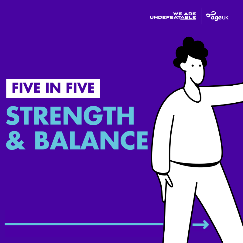 undefeatable's tweet photo. This #FallsPreventionWeek, @age_uk has partnered with us to bring you these #FiveInFive simple exercises:
๐ง Sit to Stand
๐ชCalf Raises with a Chair
๐งฑ Wall Push-Ups
๐ฆต Knee Lifts
๐ Half Jacks