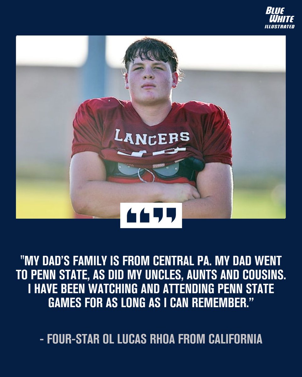 PennStateOn3's tweet photo. Penn State will host a Top 50 national prospect from California this weekend in OL @LucasRhoa75 .

Oh, and he also grew up a Nittany Lion fan.

Rhoa: https://t.co/qXTWu800yh

Join BWI for 50% Off: https://t.co/jmVXUKX1Mg https://t.co/rfX80yUWur