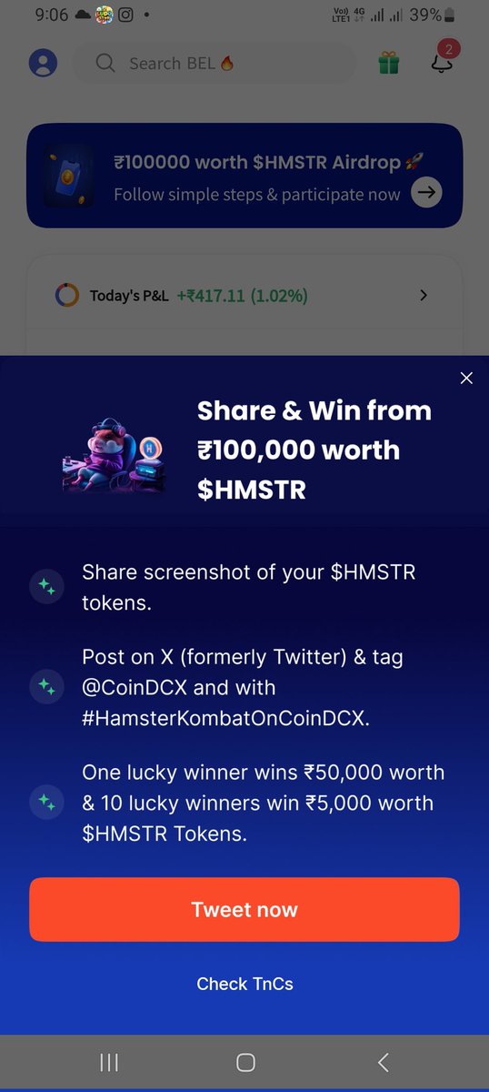 subrattwit's tweet photo. Gearing to WIN from 1L INR worth $HMSTR token on CoinDCX!
 @CoinDCX #HamsterKombatOnCoinDCX https://t.co/UHuls3gaFd
