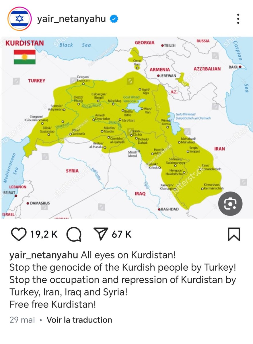 Netanyahu'nun oğlunun Mayıs ayı Instagram paylaşımı. Gidin bakın, hâlâ orada duruyor. O yüzden bazı yorumcuların "İsrail, Türkiye'ye dokunmaz" rahatlığına anlam veremiyorum.