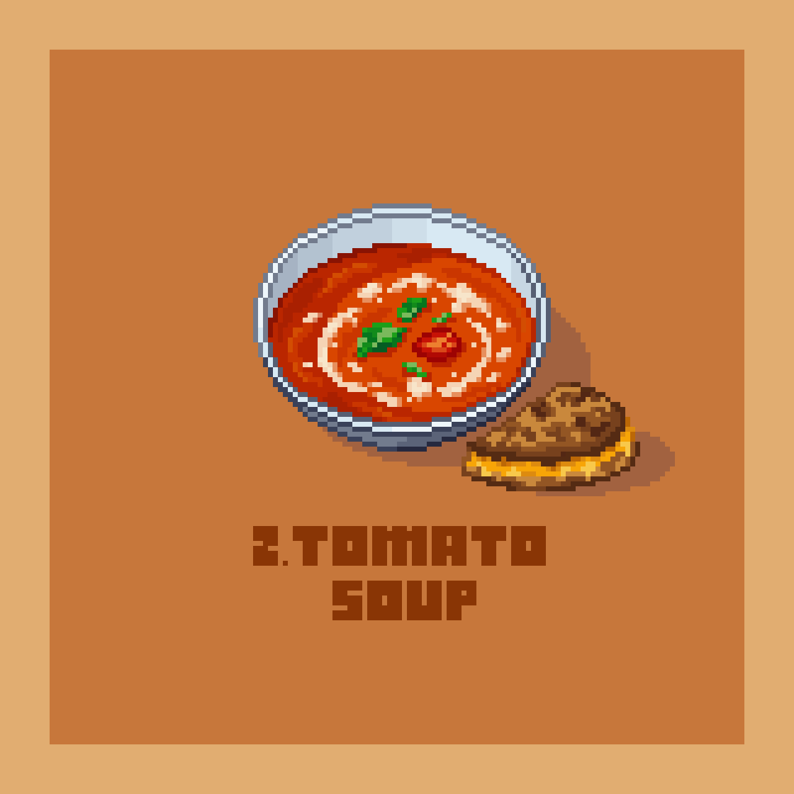 another warming soup 🍂
tomato soup with cream and grilled cheese sandwich  

#pixelart